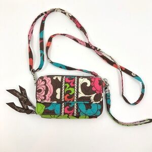 Vera Bradley Crossbody Wallet/Wristlet Purse, Lola Pattern Brown & Pink